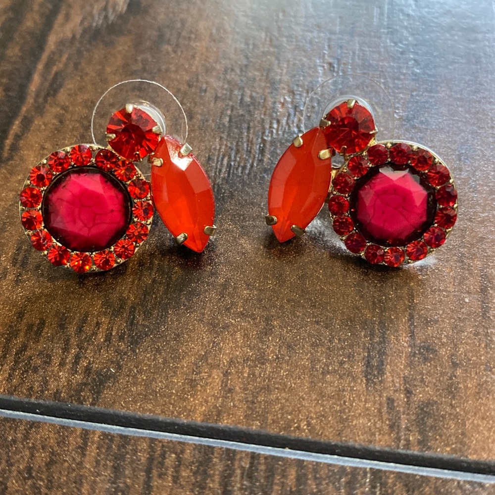 Red gem statement earrings